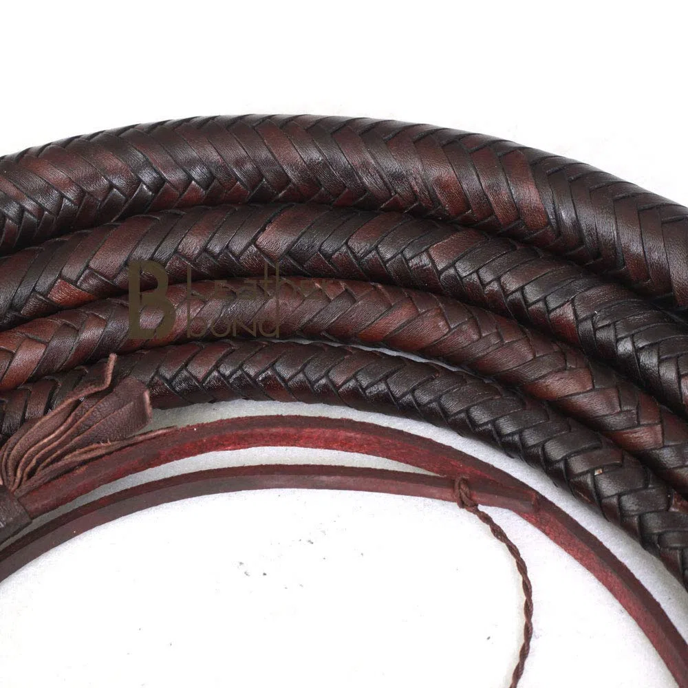 Indiana Jones Fouet en cuir de kangourou 3 m 16 tresses, marron foncé