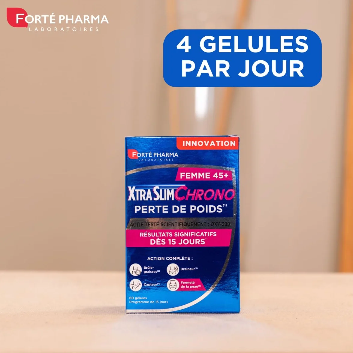 Forté Pharma XtraSlim Chrono 45+ Perte De Poids Brûle Graisse Draineur Fermeté Peau 60 Gélules