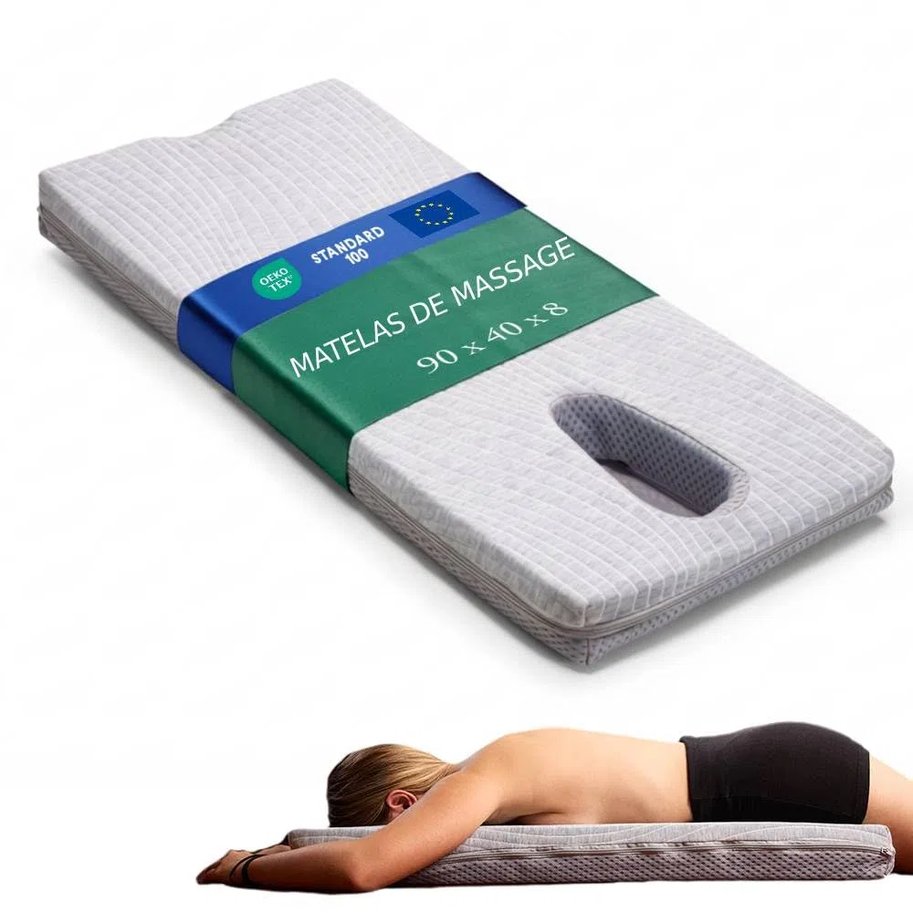 Matelas de Massage Cervical Dorsal et Lombaire avec Ouverture Faciale Ergonomique – Respirez à plat Ventre – Mousse Ferme, Housse Lavable – Massages à Domicile sur Lit, Canapé ou Sol (90 x 40 x 8 cm)