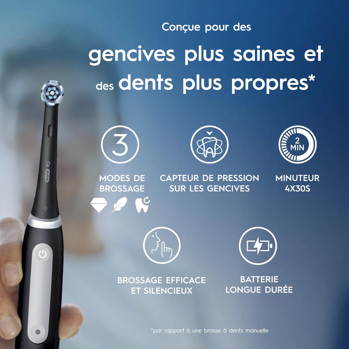 Oral-B iO 3 Brosse A Dents Electrique Noire, Pour Adultes, Modes De Nettoyage Avec Blancheur, Doux Pour Les Gencives, Capteur De Pression, Brossette Oral B De Rechange, Chargeur, Porte-Brossettes