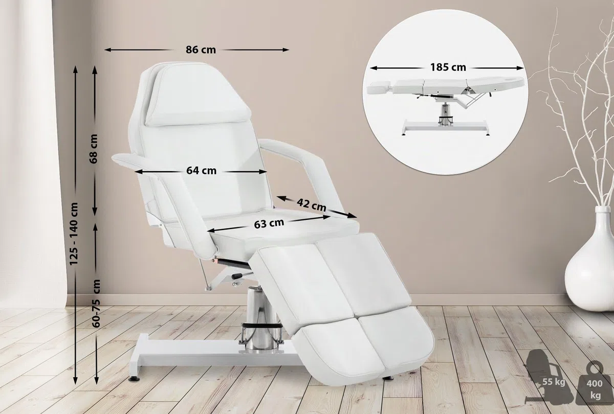 CLP Fauteuil De Massage Hydraulique Split V2 en Similicuir I Hauteur Réglable en Continue Accoudoirs Réglables Chaise Cosmétique Multifonction, Couleur:Blanc