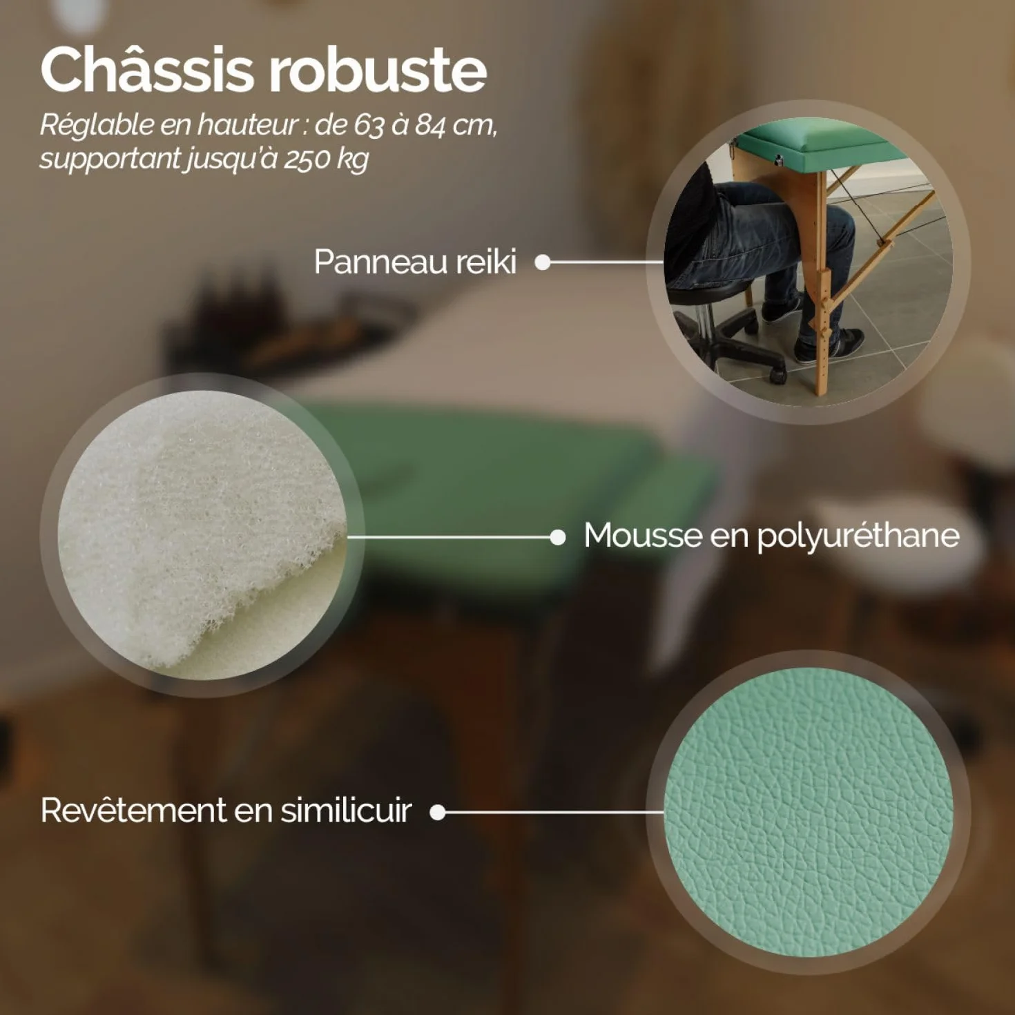 Vivezen - Table de Massage Pliante 2 Zones en Bois avec Panneau Reiki + Accessoires et Housse de Transport - Plusieurs Coloris