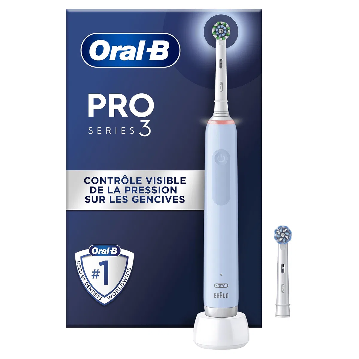 Oral-B Brosse A Dents Electrique Pro 3 Bleue Avec 3 Modes De Nettoyage 3D Dont Blancheur, Brossage Avec Des Oscillo-Rotations Et Pulsations, 2 Brossettes De Rechange Rondes Oral B, Chargeur