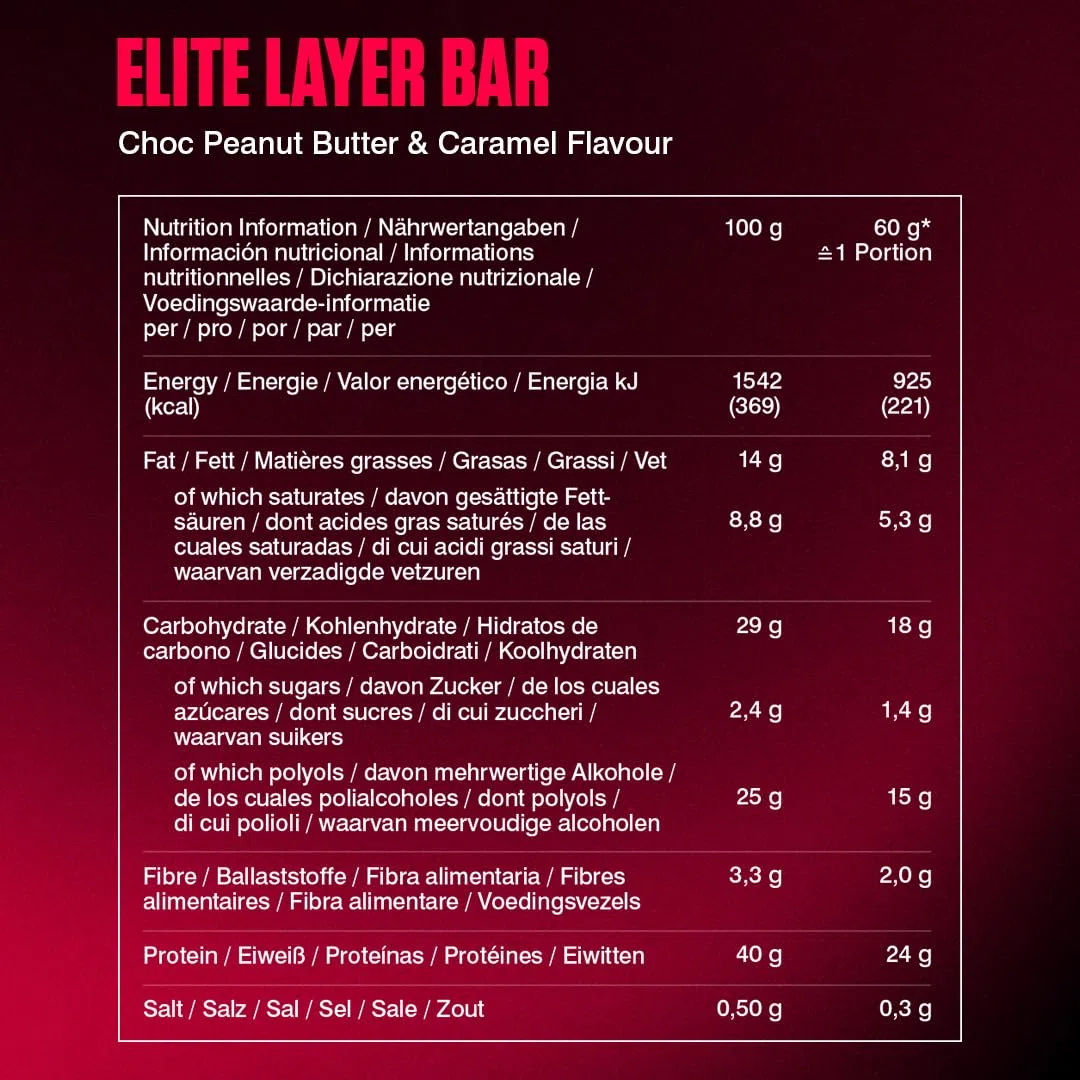 Dymatize Elite Layer Bar Peanut Butter & Caramel 18x(2x30g) - Barre hyperprotéinée et peu sucrée
