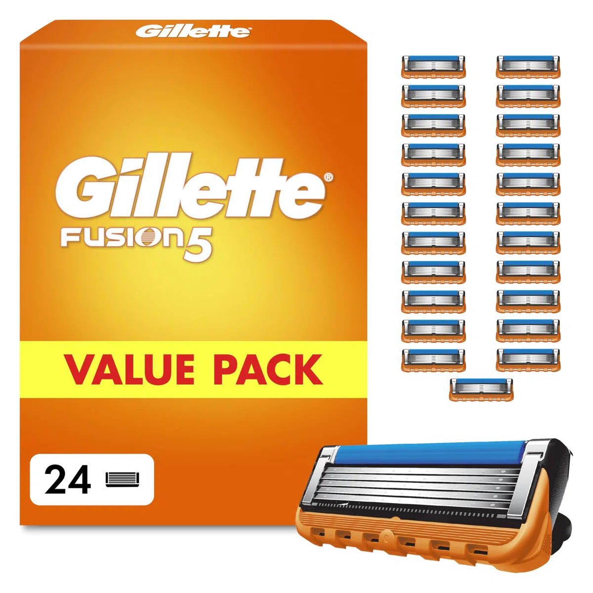 Gillette Lames de Rasoir Homme Fusion 5, Pack de 24 – Recharges Longue Durée en Acier Inoxydable pour le Rasage Confortable, Bande Lubrifiante, Micro-Lamelles, 1 Rechange Jusqu’à 20 Rasages