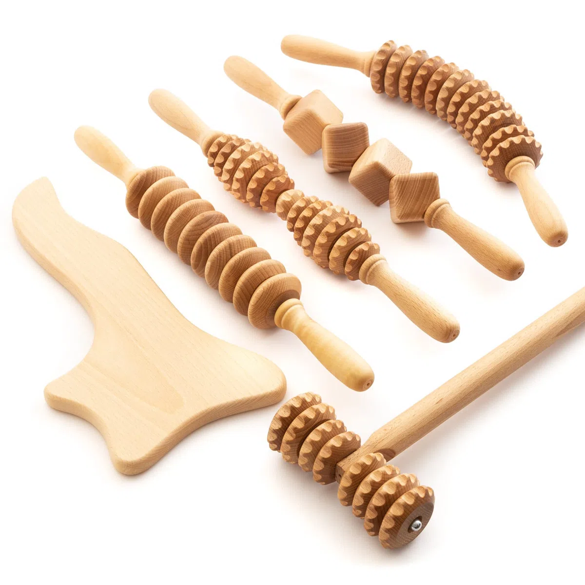 Tuuli Accessoires Maderotherapie Kit de Massage Anti Cellulite Drainage Lymphatique Masseur Rouleau Bois
