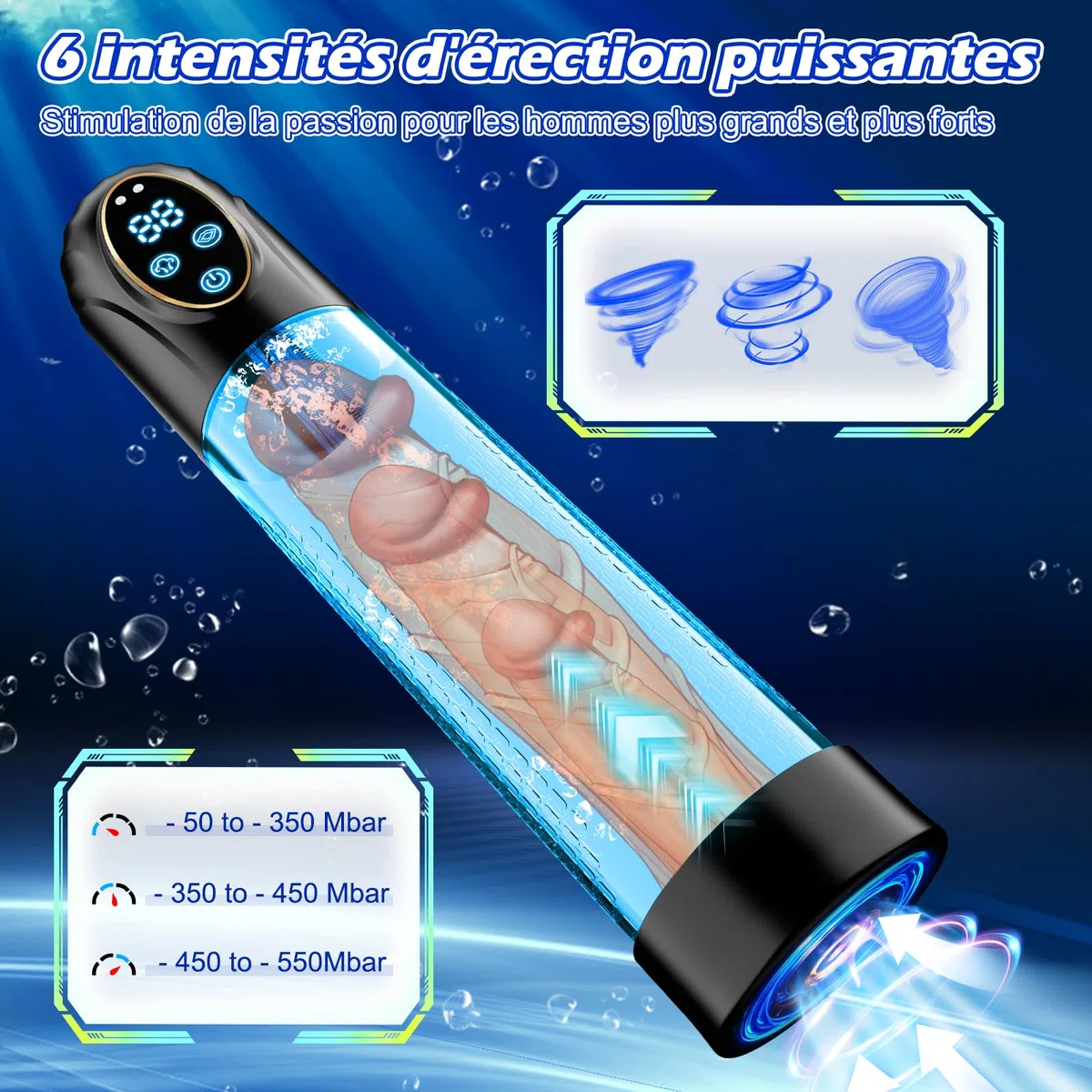 Pompe à Pénis Sextoyse Homme Sex-Masturbateurs masculins avec 6 D'aspiration& 6 Anneaux de pénis,Pompe à Pénis Vibromasseurs avec Vaginette Silicone & Affichage LED,Sex Toys Femme Menottes Sex Adulte