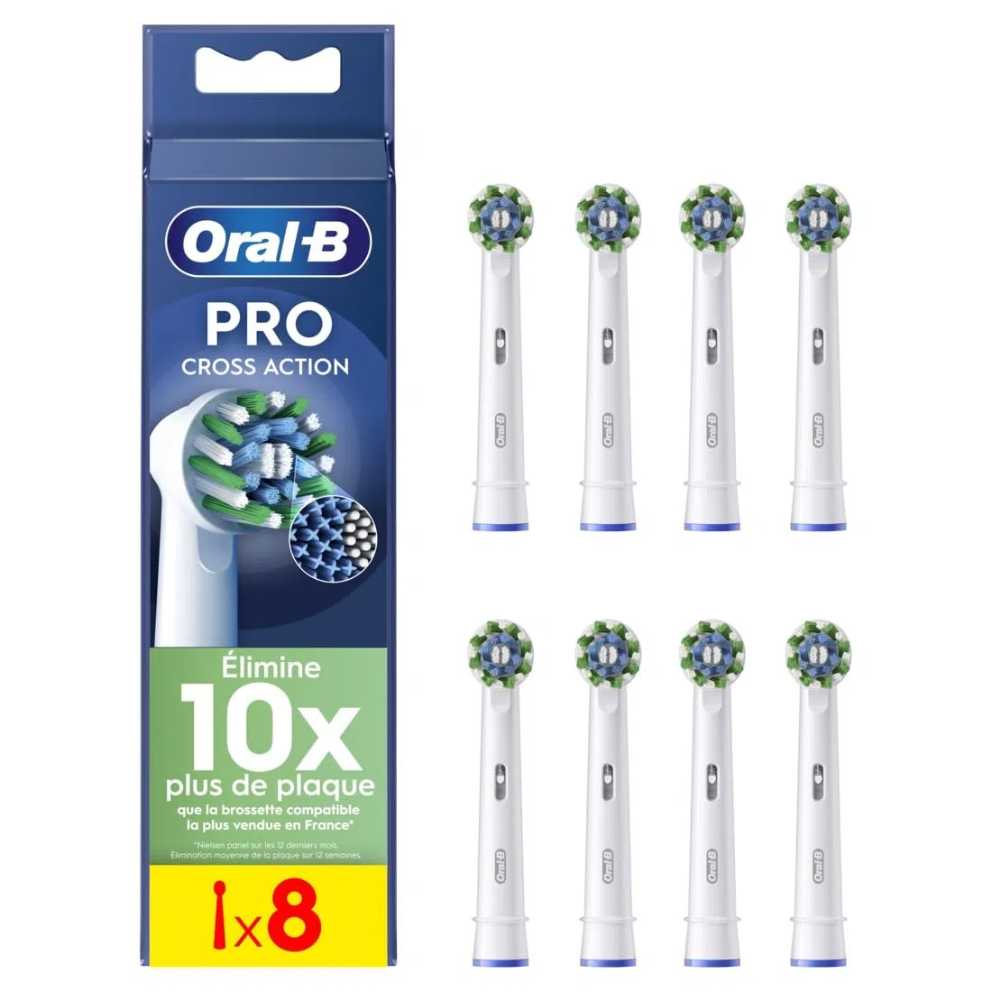 Oral-B Cross Action Brossettes de Rechange Blanches, lot de 8, Recharges Brosse à Dents Électrique Pro