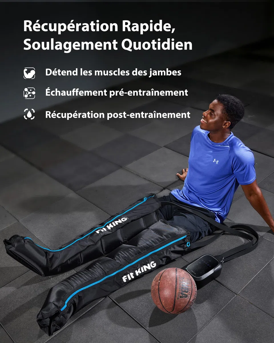 FIT KING Bottes de Pressothérapie pour Jambes Rechargeables Sans Fil - Massage par Compression 5 Zones avec Écran Tactile | Idéal pour Récupération Sportive et Détente (S)