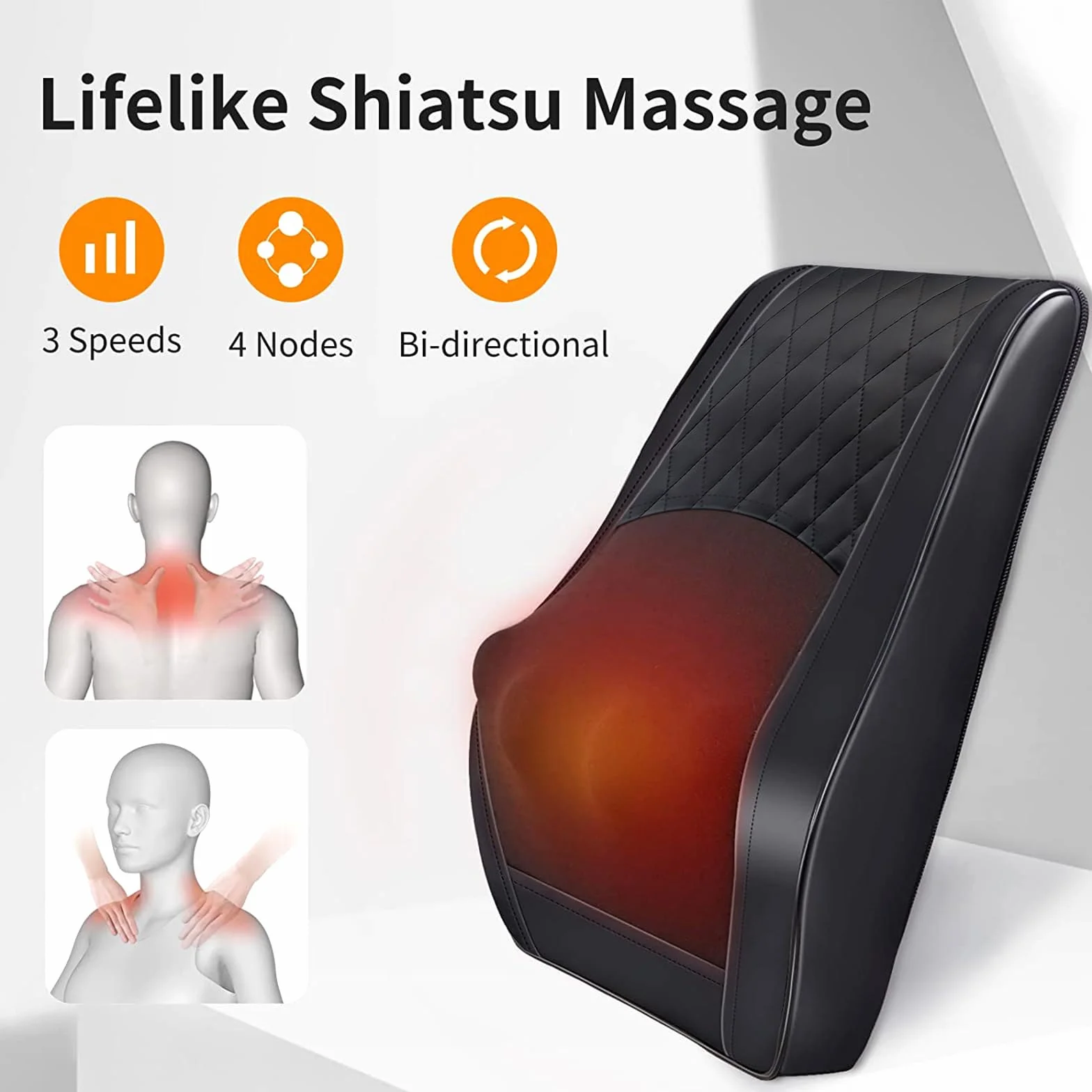 Masseur Cervical Coussin Chauffant Massage Dos Cou Soulage Douleurs Musculaires Épaules Jambes Pieds