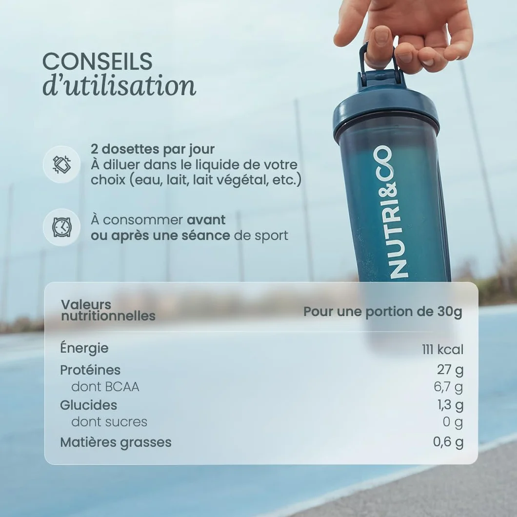 NUTRI & CO Whey Isolate Native 94% Protéines Pur Lait Français Low Lactose BCAA 900g Vanille