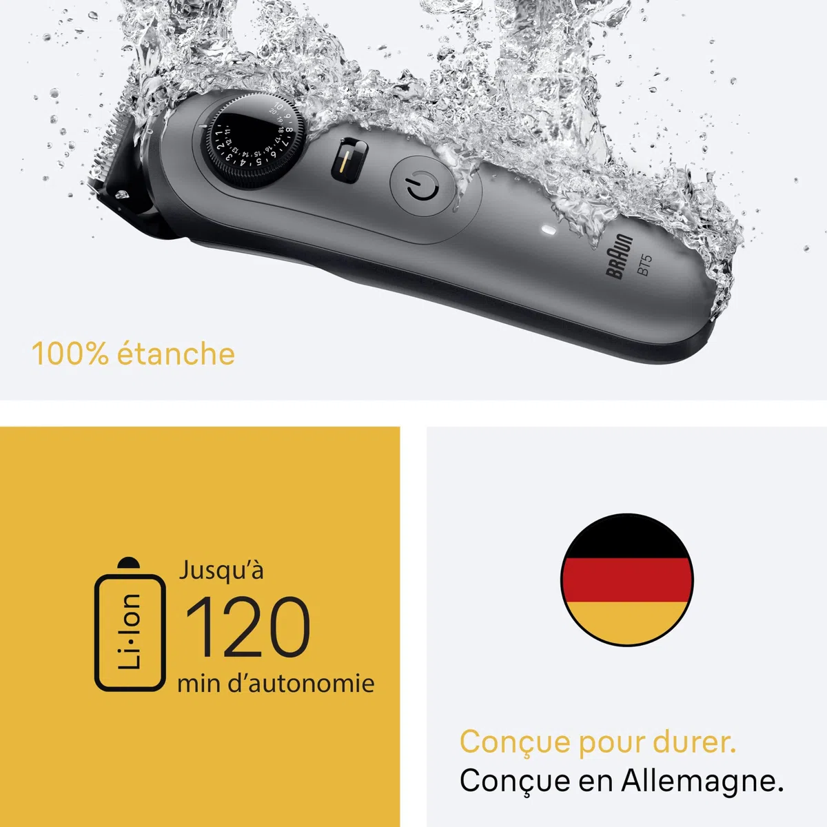 Braun Tondeuse Barbe Homme Series 5 BT5565, Grise – Etanche, sans Fil, Batterie Rechargeable, Lame Ultra Affutée, Coffret avec +9 Outils de Barbier, 40 Réglages de Longueurs, Emballage en Carton