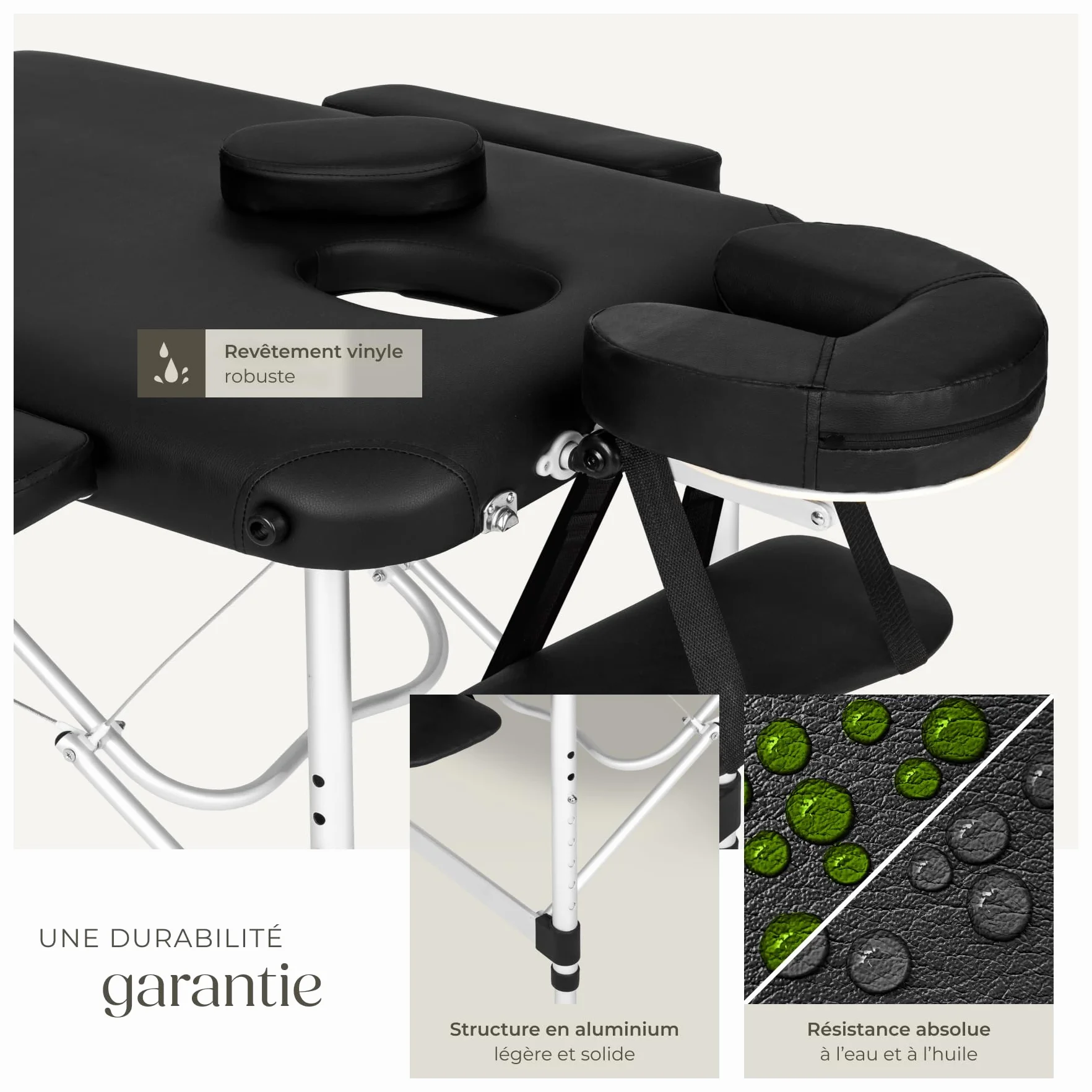 Tectake Table de Massage Pliante Professionnelle 3 Zones Aluminium Cosmetique Lit de Massage Tatouage Portable avec Repose Bras