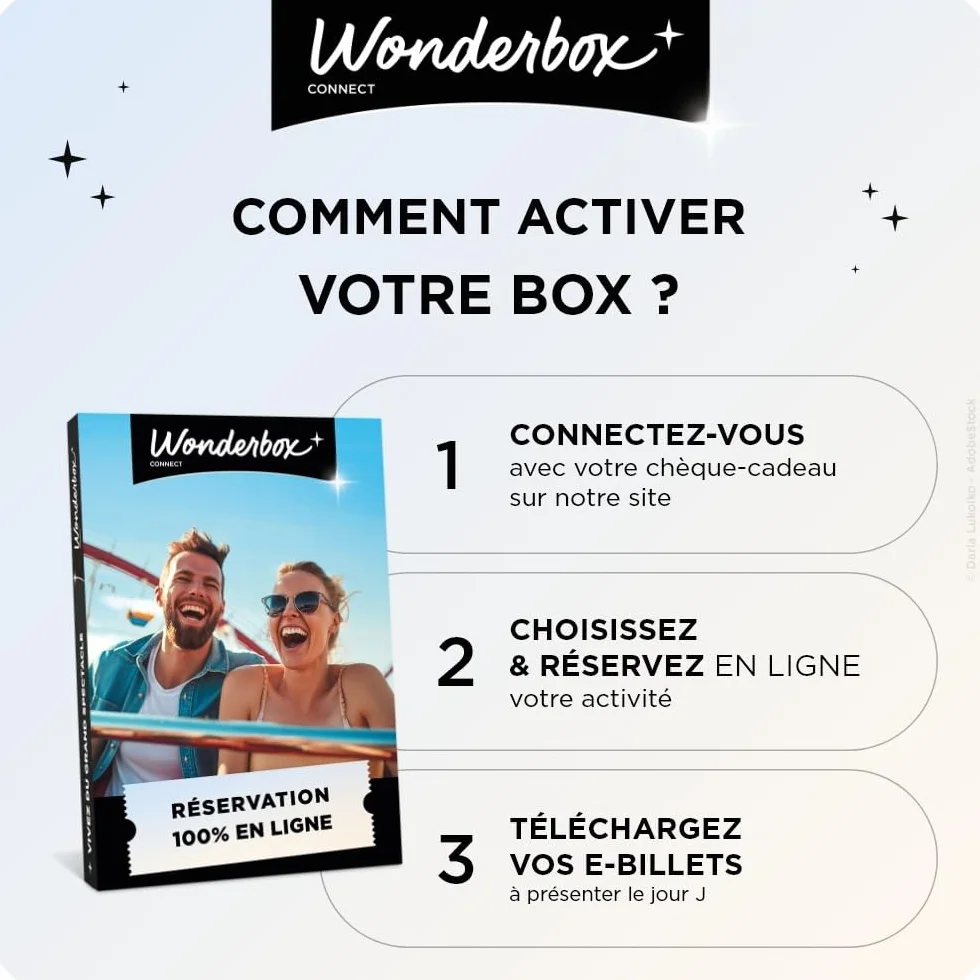Wonderbox Connect Coffret Cadeau Matchs Parcs à Thème Spectacles en Duo 2 Entrées Parc d'Attraction 2 Places Match Spectacle France Validité 27 Mois