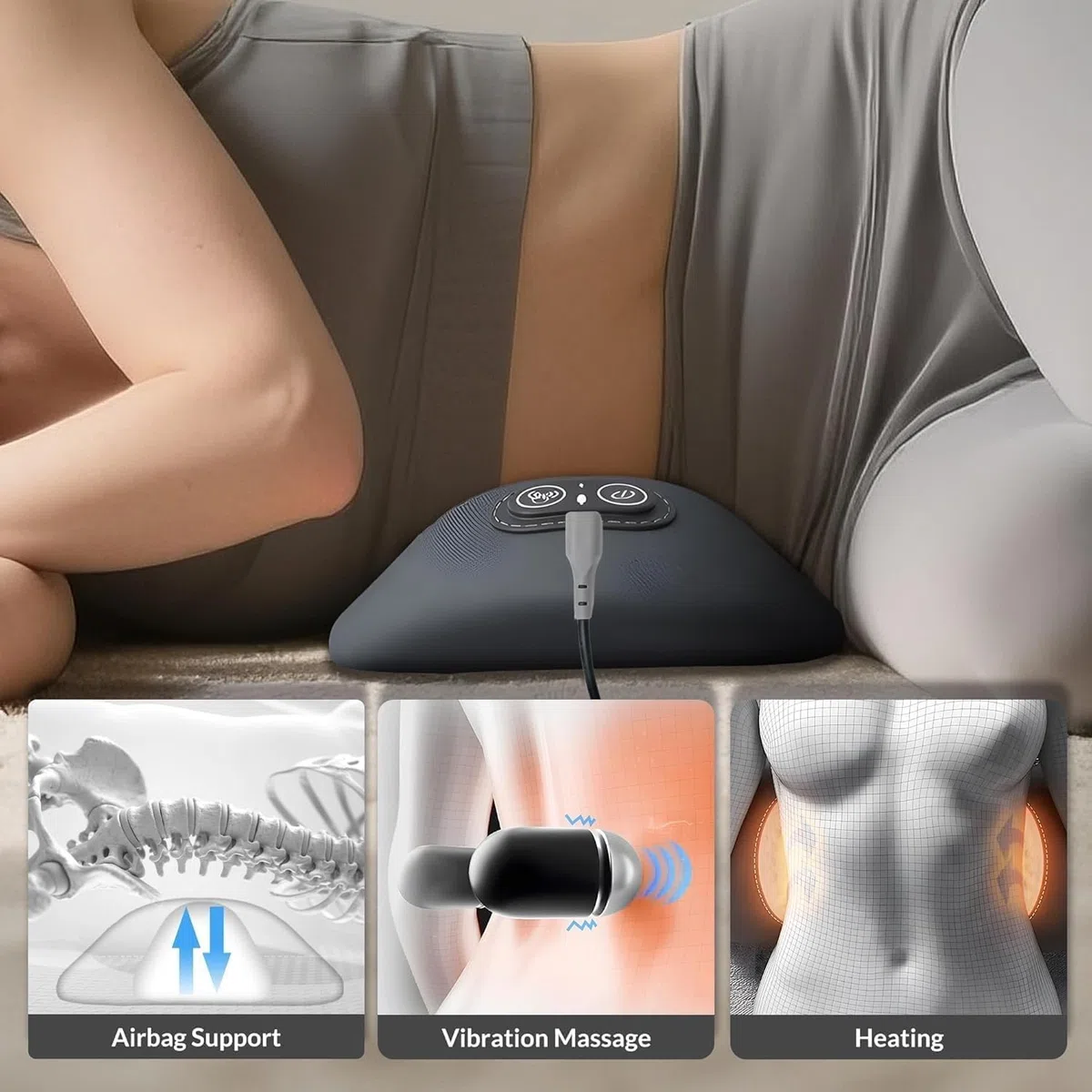 LombaTech 3 en 1 Décompression Vertébrale à Domicile - 2026 Massage Lombaire Thérapie, Masseur Lombaire Et Sciatique Avec Chauffage Et Vibrations, Alignement De La Colonne Vertébrale, Sommeil (Noir)