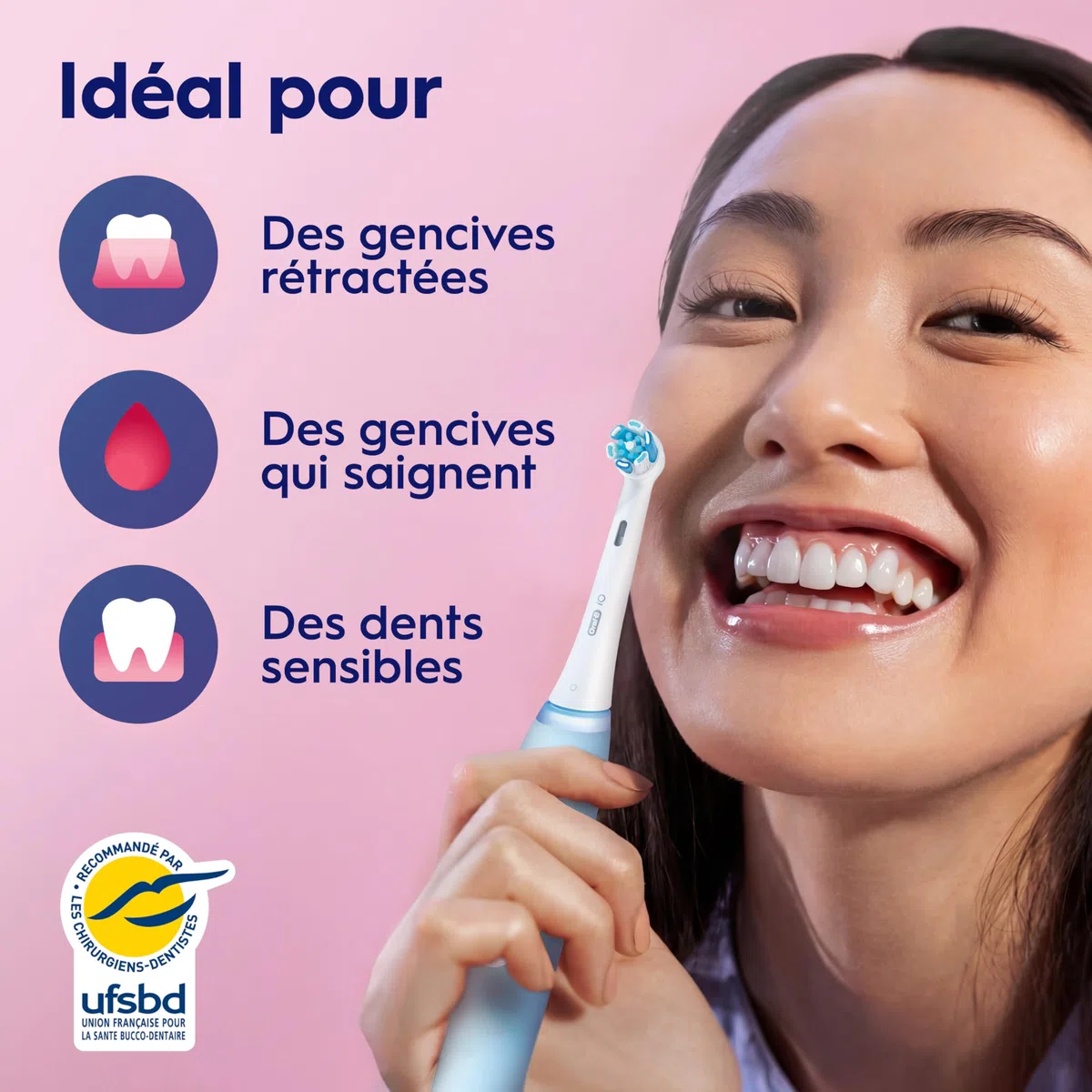 Oral-B Brosse à Dents Électrique iO 3 Bleue – 3 Brossettes, 3 Modes Douceur Blancheur, Capteur de Pression, Batterie Rechargeable