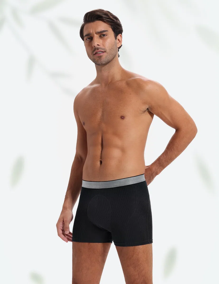 Carer Lot de 3 Boxer Incontinence Homme Bambou 160ml Capacité d’Absorption Sous-vêtement Lavable Anti-Fuite Doux Respirant Confortable Réutilisable Culotte Incontinence Noir Taille L