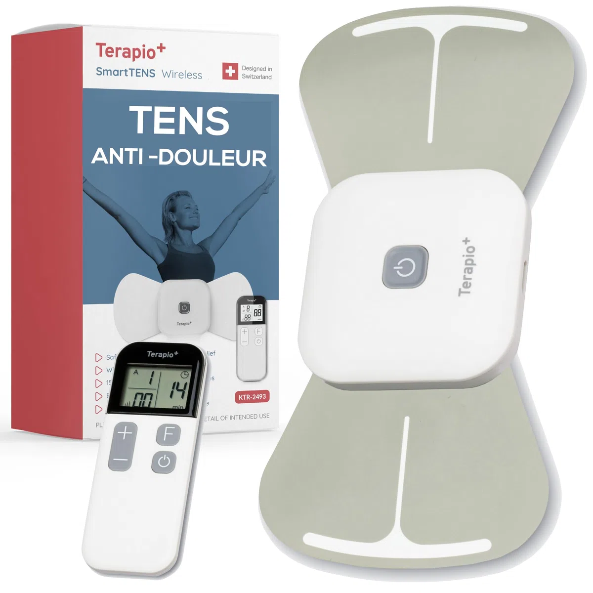 Électrostimulateur TENS Sans Fil Rechargeable 15 Modes Anti Douleur Portable avec Télécommande