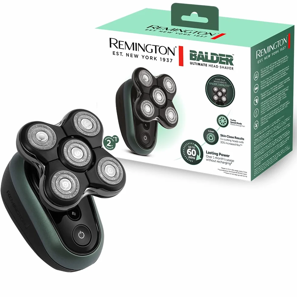 Remington Rasoir électrique [Spécial Tête rasée/chauve Fonction Turbo] RX7 Ultimate (Ultra Rapide, 5 têtes Flexibles, Résultat Précis, Tondeuse rétractable,Wet&Dry, Sans Fil 60min, Charge USB) XR1600