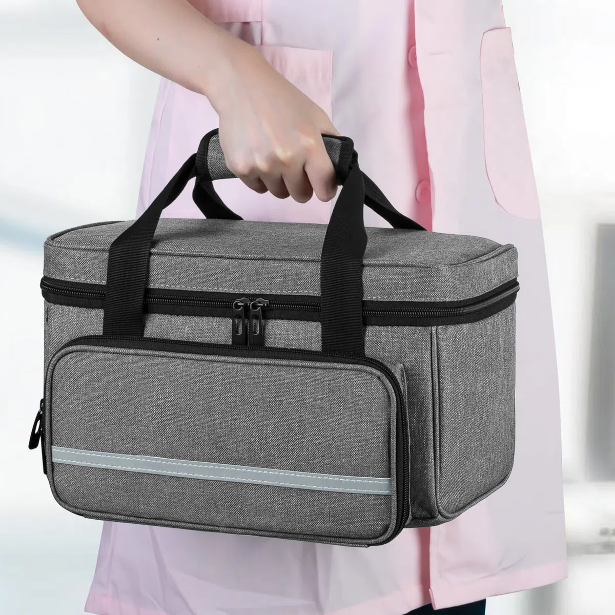 CURMIO Petit Boite de Premiers Secours, Sac d’Urgence pour Maison ou Voyage, Organisateur des Médicaments, Gris (Sac Vide, Brevet en Instance)