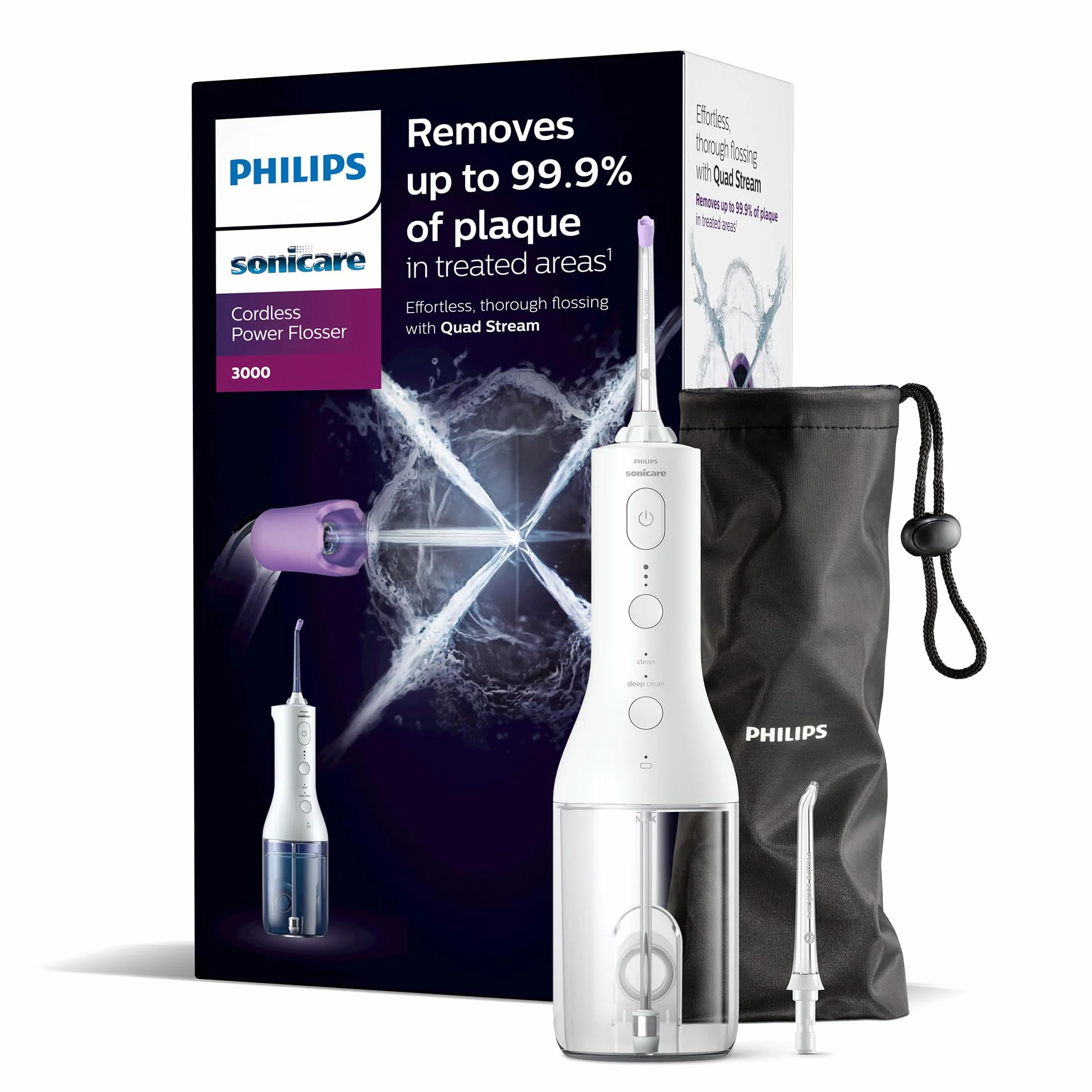 Philips Sonicare Jet dentaire Power Flosser 3000 sans fil, Blanc (modèle HX3826/31)