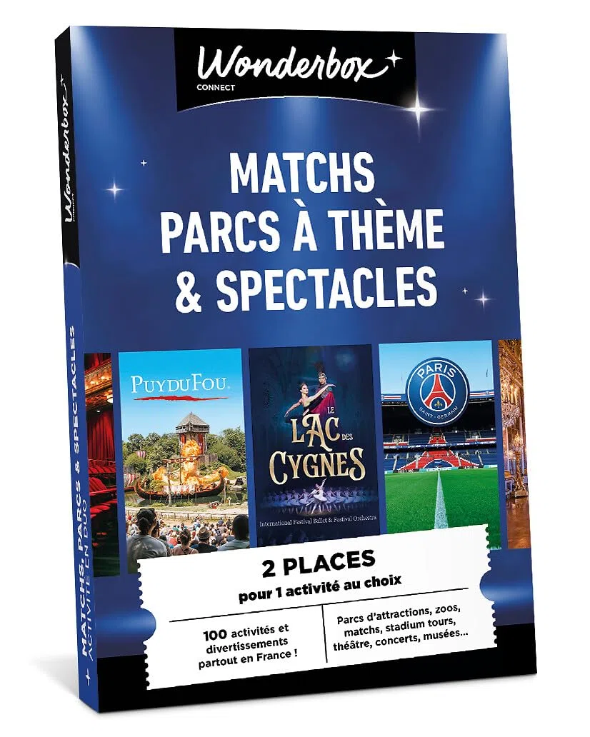 Wonderbox Connect Coffret Cadeau Matchs Parcs à Thème Spectacles en Duo 2 Entrées Parc d'Attraction 2 Places Match Spectacle France Validité 27 Mois