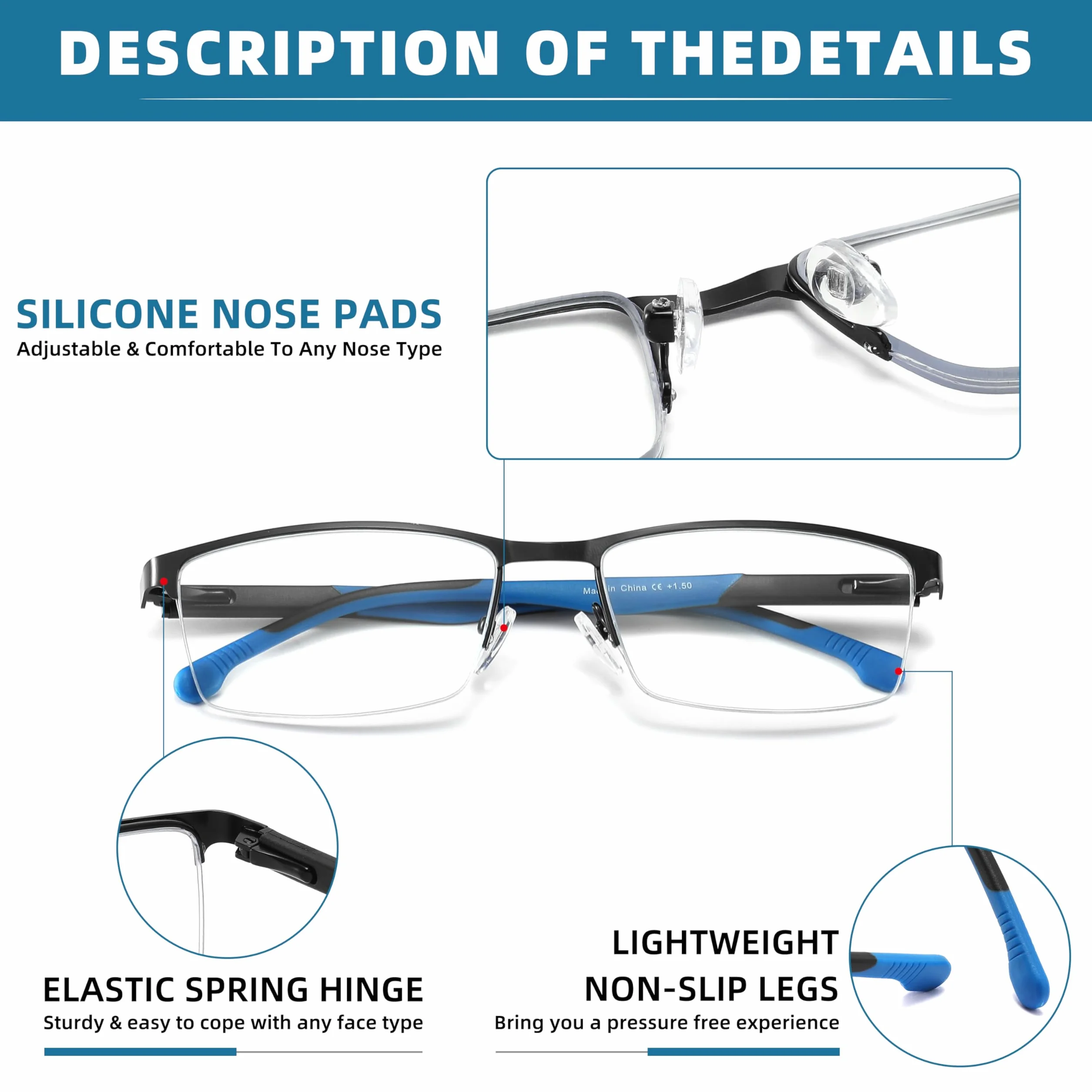 MODFANS Lunettes de Lecture Anti Lumiere Bleue Monture Rectangle Metal 3 Paire