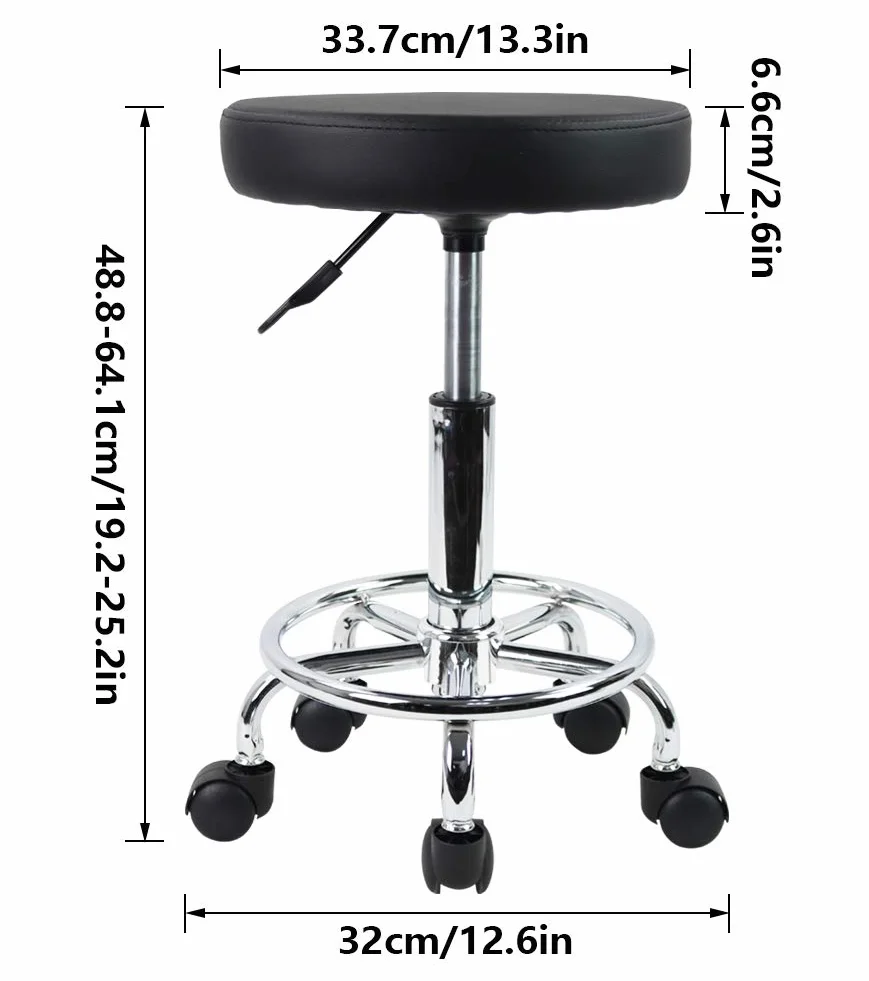 KKTONER Tabouret à roulettes de Bureau Tabouret de Bar réglable en Hauteur 49-64cm en Cuir synthétique Noir