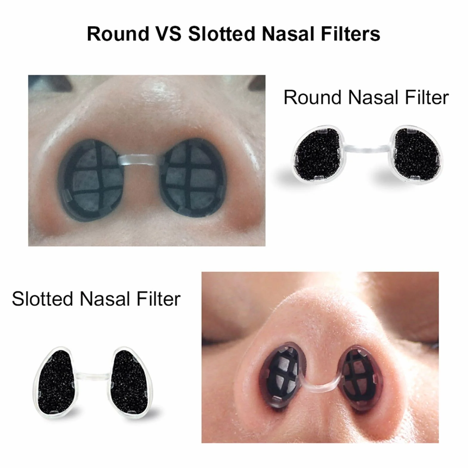 Filtres Nasaux Ultra-respirants pour Odeurs, Pollen, Poussière, Forme Ronde Petite + Moyenne + Grande, Emballage Familial