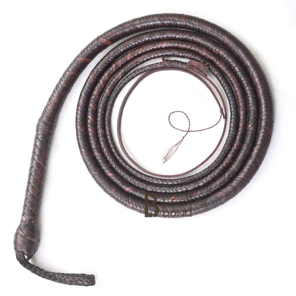 Indiana Jones Fouet en cuir de kangourou 3 m 16 tresses, marron foncé