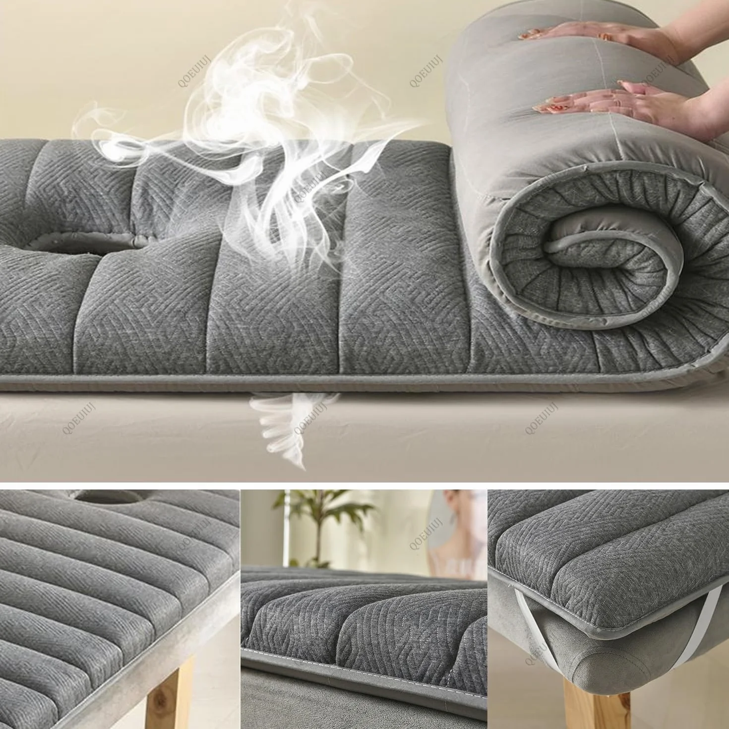 Surmatelas Table de Massage avec Trou Visage - Matelas Lit Esthétique Antidérapant Mousse Haute Densité, Coussin Épais pour Salon de Beauté et Extension de Cils(Gris,185x70x6cm)