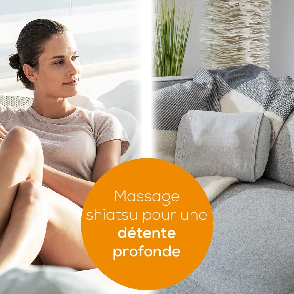 Beurer MG 145 Coussin de massage shiatsu, masseur dos nuque, fonction chauffante, housse lavable, 4 têtes, gris