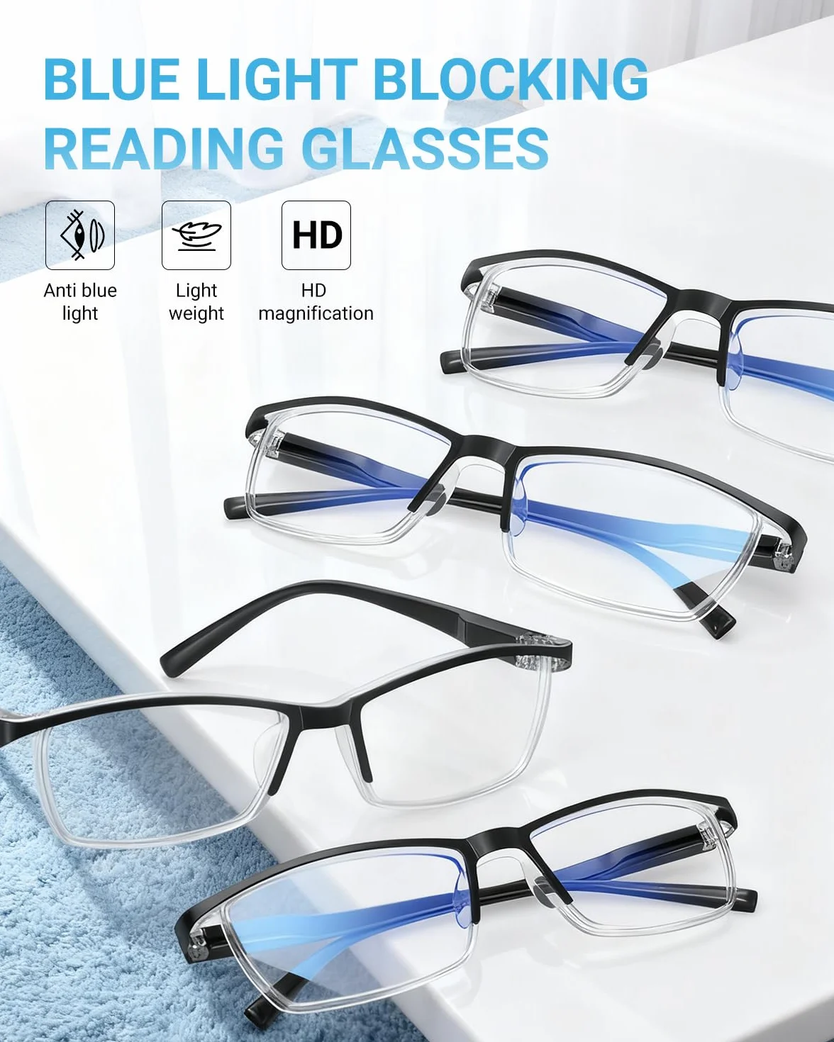 LUFF Lunettes de Lecture Anti-Rayons Bleus Ultra-Légères Portables 4 Paires