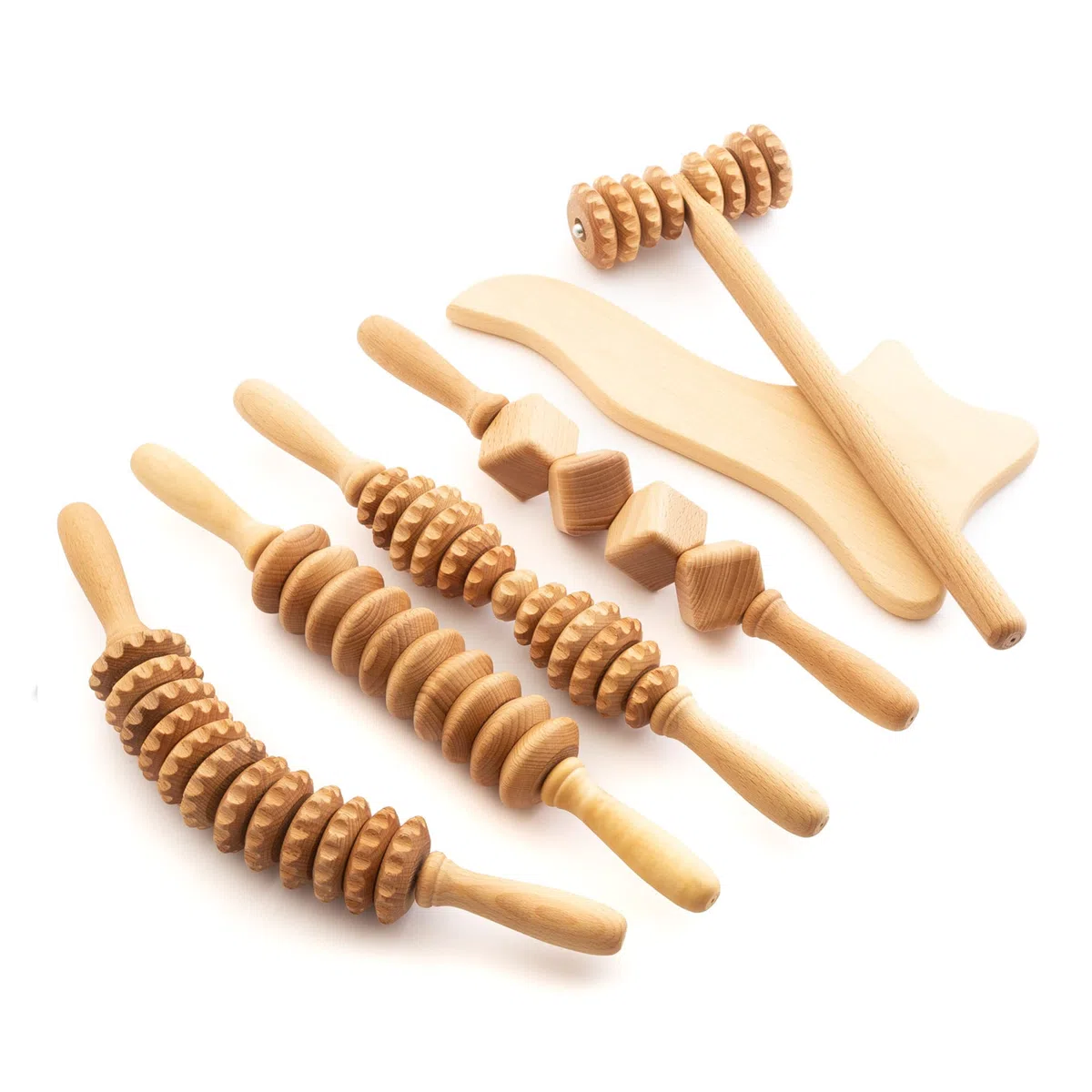 Tuuli Accessoires Maderotherapie Kit de Massage Anti Cellulite Drainage Lymphatique Masseur Rouleau Bois