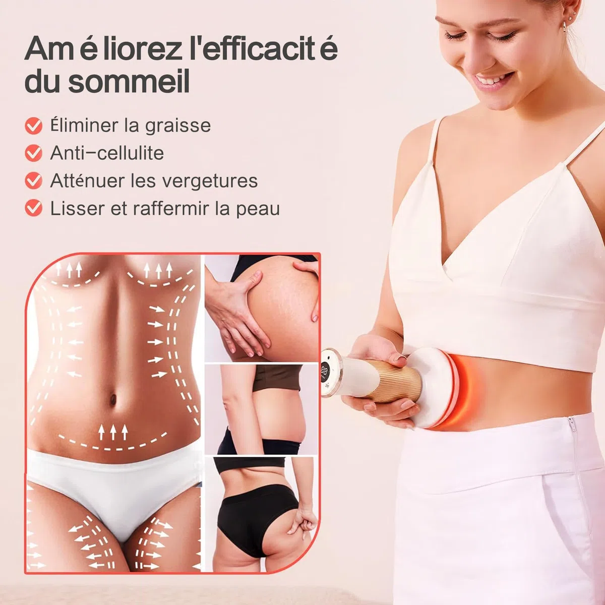 Appareil de Drainage Lymphatique Anti-Cellulite Masseur Électrique pour Fascias et Muscles Raffermissement de la Peau Massage d'Acupression 45 Niveaux d'Intensité EMS Vibration et Chaleur Infrarouge