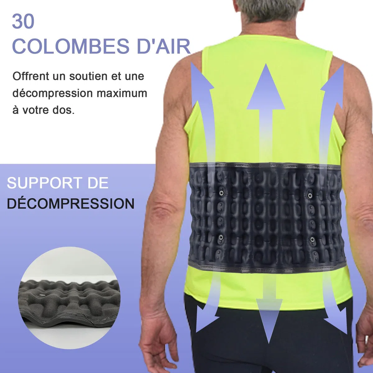 Ceinture lombaire gonflable de décompression pour le bas du dos pour soulager les douleurs lombaires – Dispositif de traction lombaire avec pompe à main, taille unique pour tour de 29-49