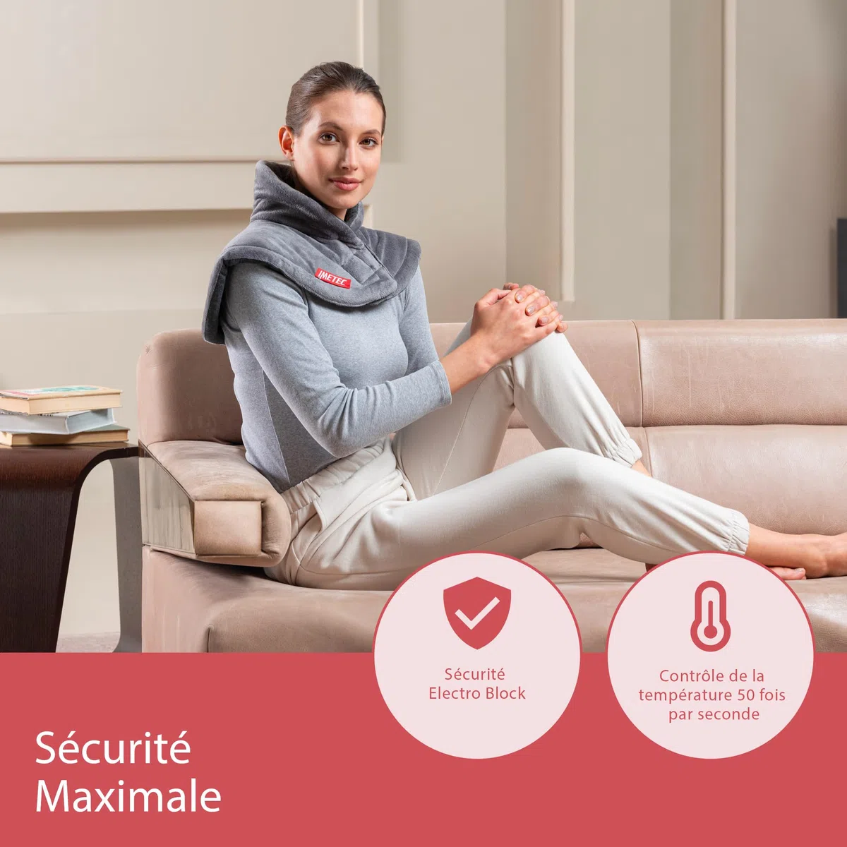 Imetec Intellisense Cervical Ultra Doux - Coussin Chauffant Électrique Nuque, Cou - Tissu Hypoallergénique, 5 Températures, Chauffage Rapide, Protection contre Surchauffe, Lavable en Machine 47x52 cm