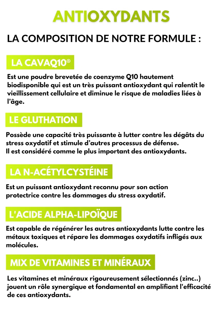 Antioxydants - 60 gélules | Protection cellulaire • Anti-âge | Glutathion, NAC, Q10, Vitamines | Lutte contre le vieillissement | Fabriqué en France | Nutrition pro