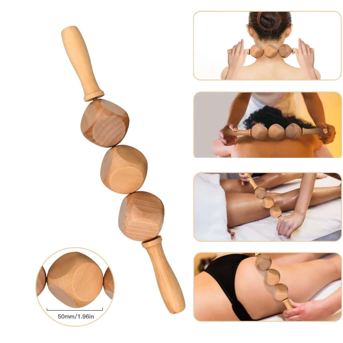 Lot de 8 outils de massage thérapeutique du bois, rouleau en bois pour soulager la cellulite et soulager les douleurs musculaires du corps entier