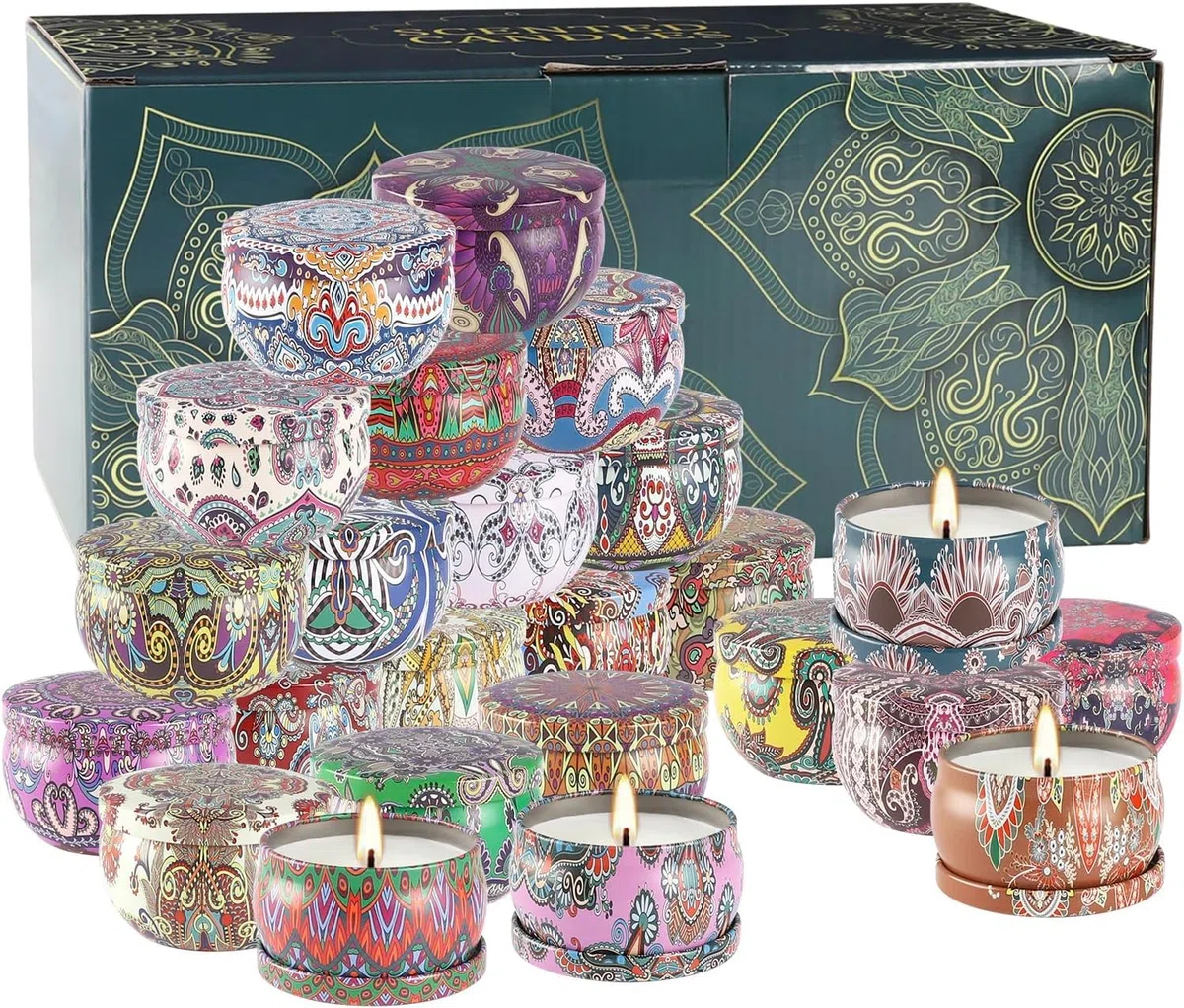 LIVEN Lot de 24 bougies parfumées en cire de soja - Bougies d'aromathérapie pour la maison - Bougies parfumées de 70,9 g pour maman pour Noël, anniversaire, Thanksgiving, fête des mères
