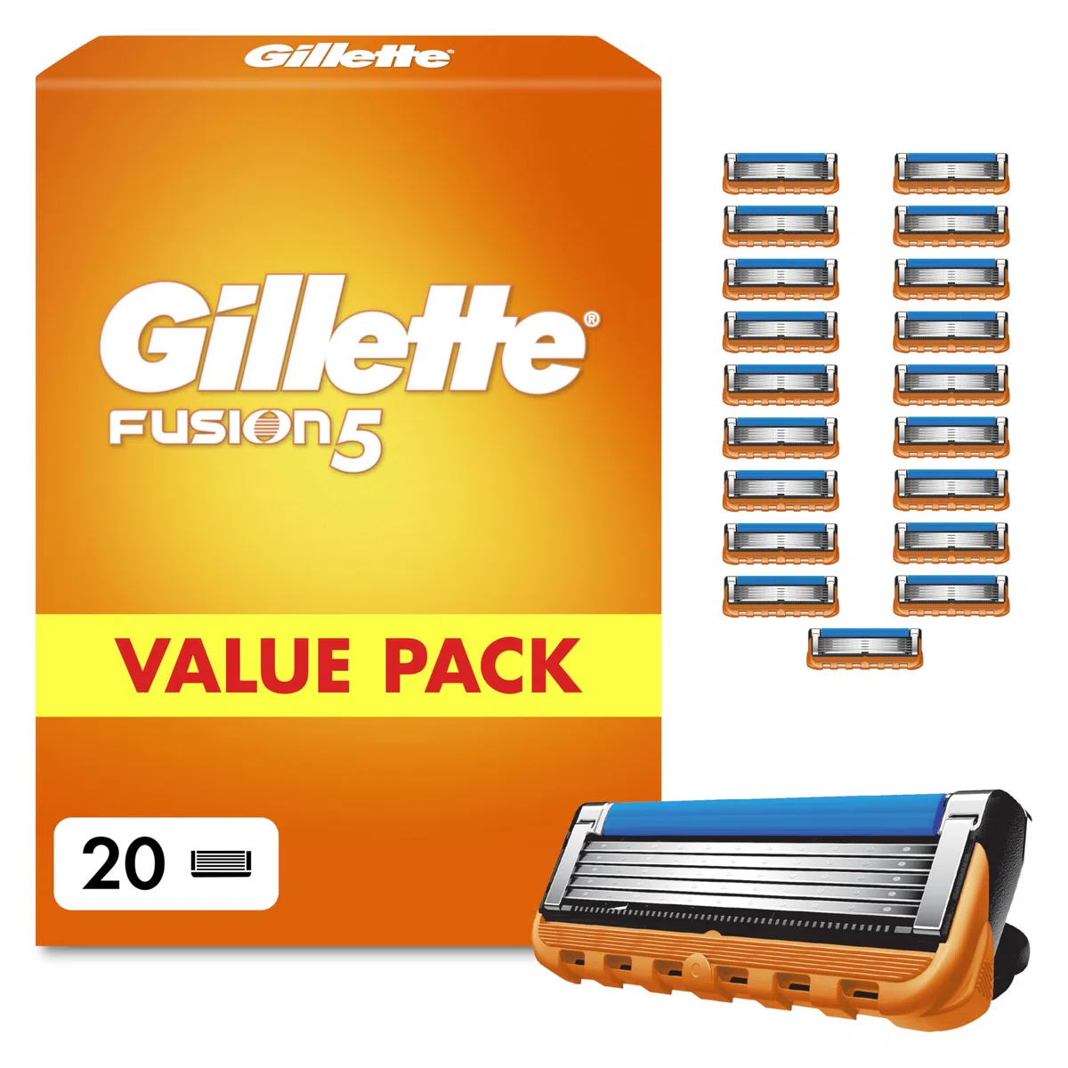Gillette Lames de Rasoir Homme Fusion 5, Pack de 20 – Recharges Longue Durée en Acier Inoxydable pour le Rasage Confortable, Bande Lubrifiante, Micro-Lamelles, 1 Rechange Jusqu’à 20 Rasages