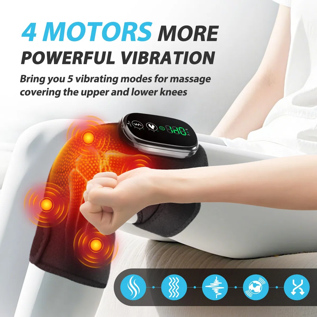 Genouillère Chauffante Sans Fil, Genou Chauffante avec Écran Tactile, Coussin Chauffant pour Épaule/Coude avec 5 Niveaux de Chauffage, 5 Modes de Vibration, 4 Moteurs Intégrés, Batterie 5000mAh