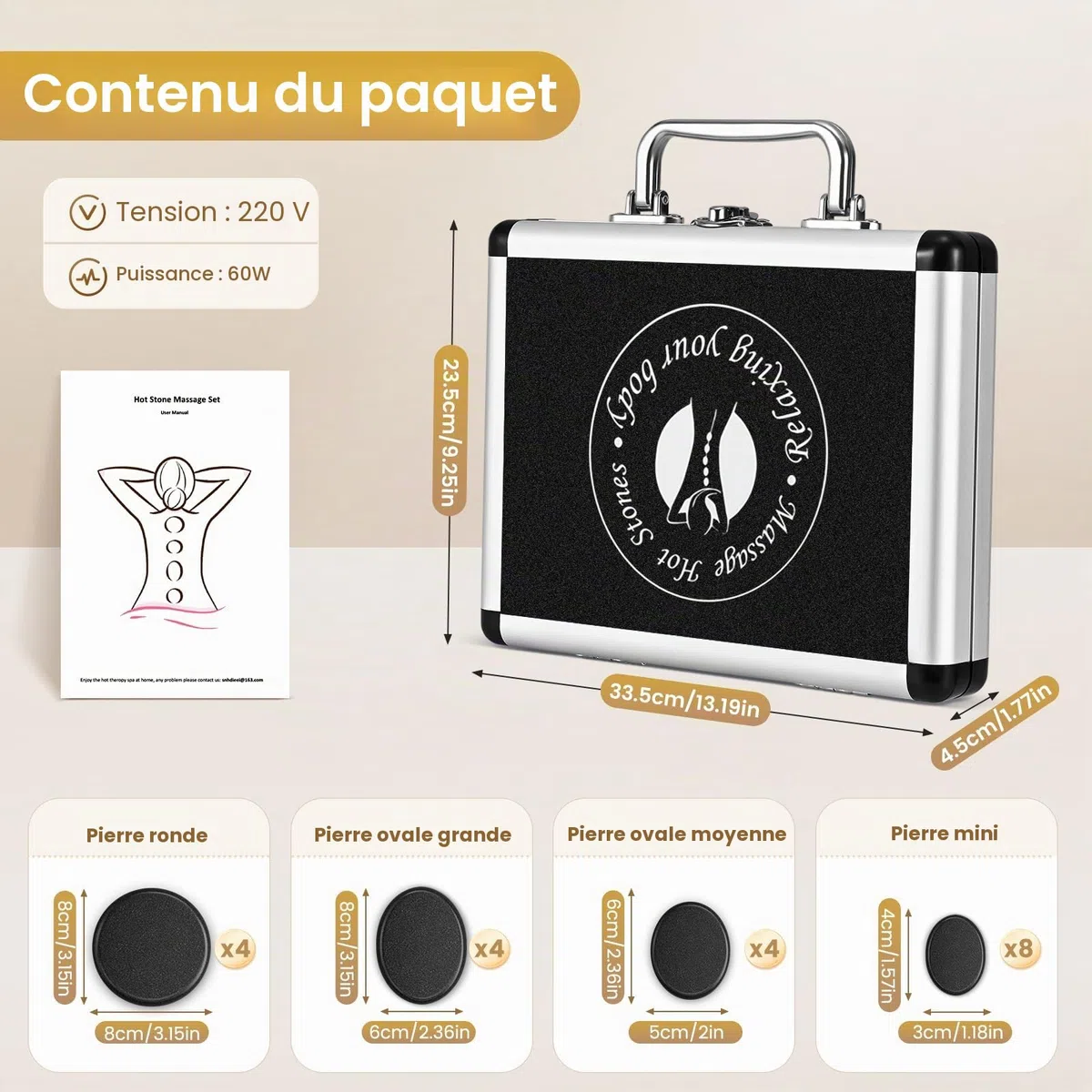 Ensemble de massage aux pierres chaudes, ensemble de massage en basalte avec boîte de chauffage portable, poêle à pierres chaudes à domicile, massothérapie, spa (20)