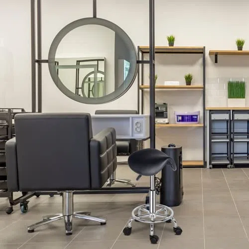 Tabouret de Massage, Tabouret de Selle de Cheval pivotant à 360°, Réglable en Hauteur, pour Les Salons, Instituts de beauté, Cliniques, Bureaux (Noir)