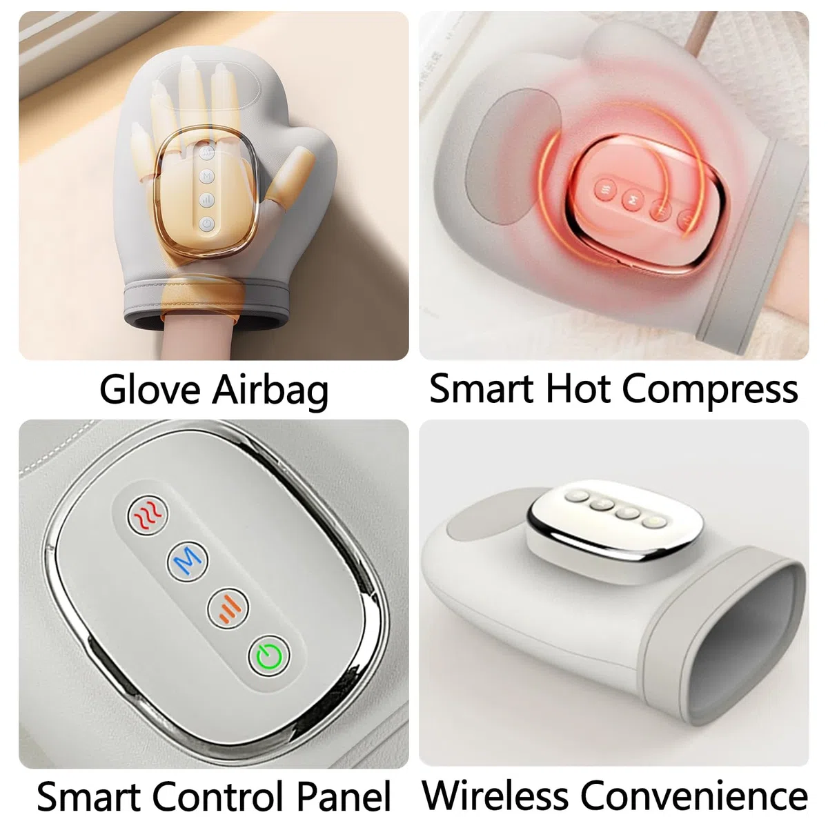 Masseur électrique pour les mains avec chaleur et compression, sans fil, 3 températures, 5 modes