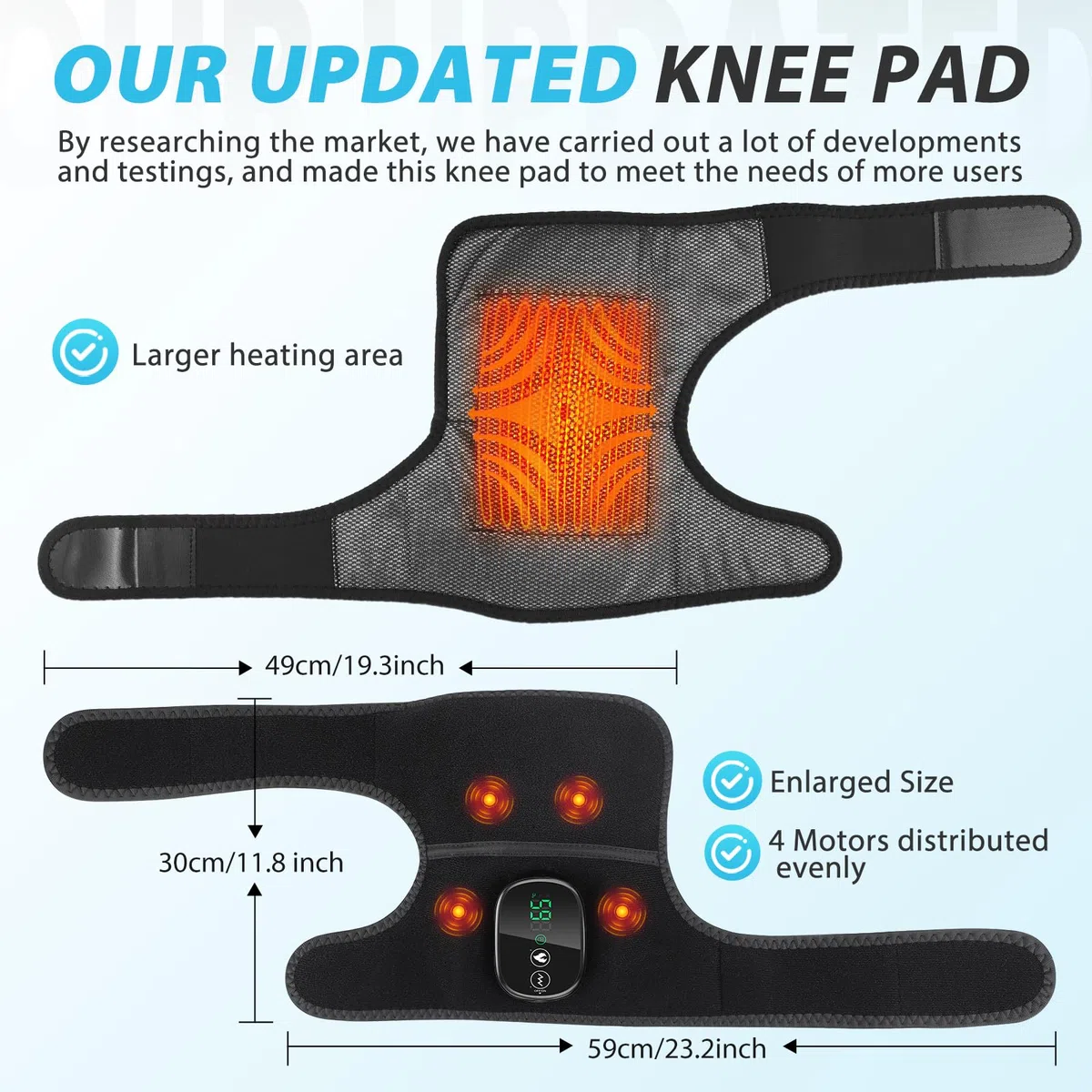 Genouillère Chauffante Sans Fil, Genou Chauffante avec Écran Tactile, Coussin Chauffant pour Épaule/Coude avec 5 Niveaux de Chauffage, 5 Modes de Vibration, 4 Moteurs Intégrés, Batterie 5000mAh