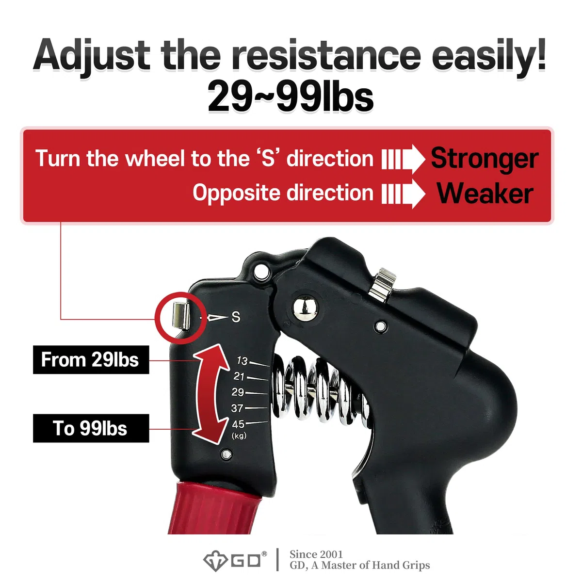 GD Hand Grip Exerciser Strengthener - Premium Adjustable Hand Gripper for Wrist and Forearm Strength Trainer