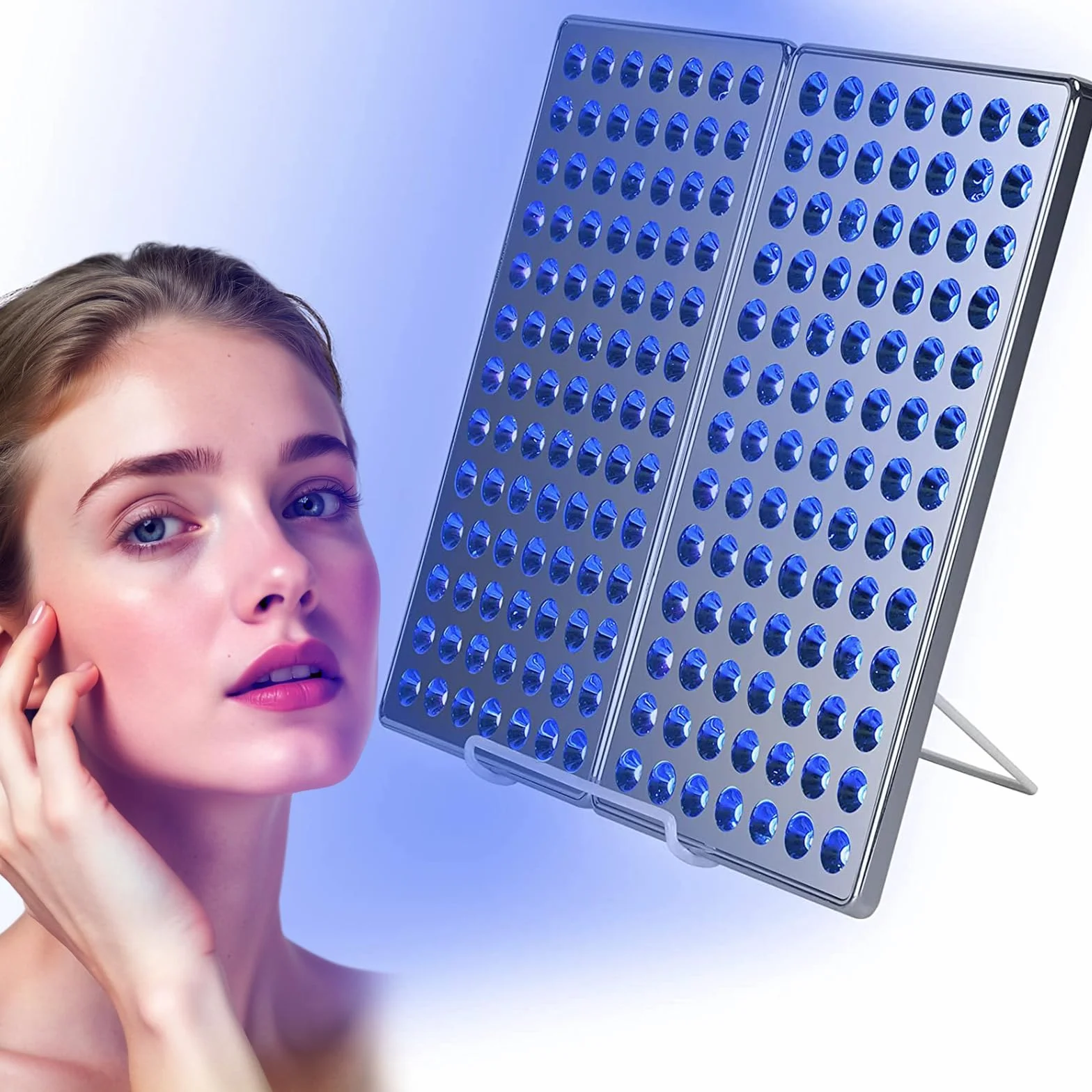 Lampe de Bronzage Visage Corps 24W 182 LEDs UV Appareil Solaire Maison Support Lunettes Protection Argenté