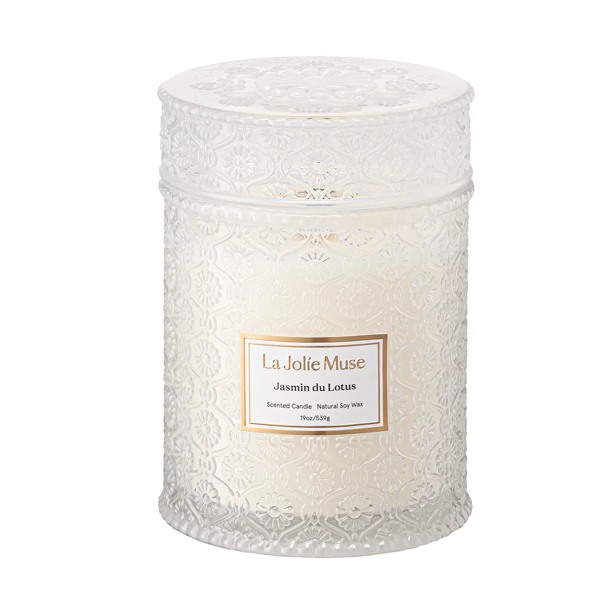 La Jolíe Muse Bougie parfumée au jasmin, bougie pour la fête des mères, bougie parfumée avec mèche en bois pour femmes et hommes, grande bougie en verre pour la maison, durée de combustion de 90