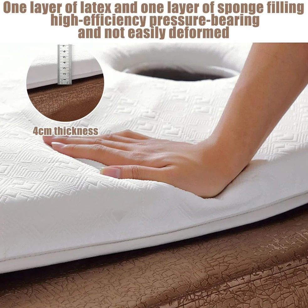 Surmatelas de Lit de Massage en Mousse à Mémoire de Forme en Latex avec Trou Antidérapant Blanc 60x180cm Tête Ronde